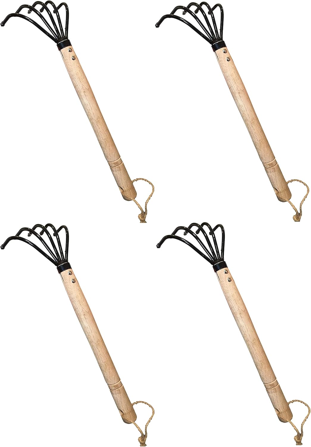 Garden Guru Hand Rake Cultivator Claw Soil Tiller - Military Grade Steel - Rust Resistant - 5 Tine Japanese Ninja Claw - Comfortable Wood Handle - Perfect Pulverized and Aerated Soil (4 Pack)