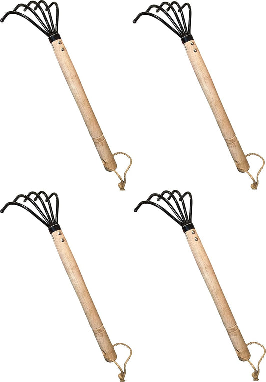 Garden Guru Hand Rake Cultivator Claw Soil Tiller - Military Grade Steel - Rust Resistant - 5 Tine Japanese Ninja Claw - Comfortable Wood Handle - Perfect Pulverized and Aerated Soil (4 Pack)
