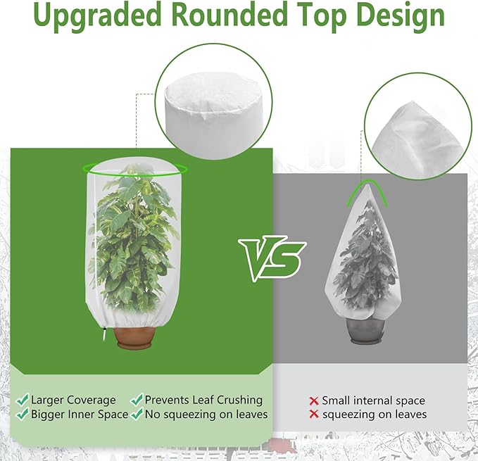 ANGAR Rounded Top Plant Covers Freeze Protection for Winter, Plant Covers for Winter, 75" X 90" Tree Frost Protection Blankets Outdoor with Zipper/Drawstring, for Shrub Bush Fruit Tree Potte(White)