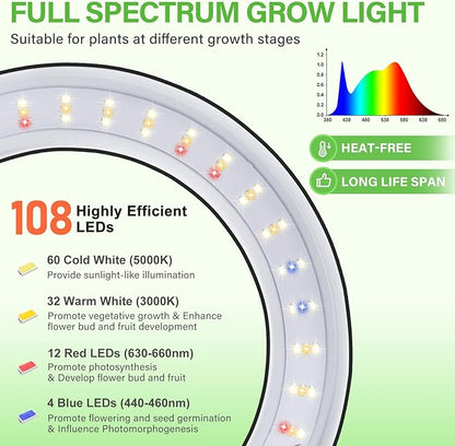 LORDEM Grow Light for Indoor Plants, 7.9" Full Spectrum LED Plant Grow Light, Height Adjustable Growing Lamp with Auto Timer 4H/8H/12H, 6 Dimmable Levels, Ideal for Large Tall Plants, 2 Packs, Black