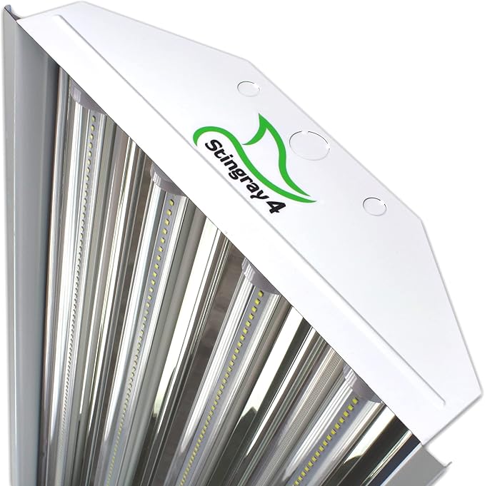 PrimeLights 4 Lamp Bulb High Bay T8 LED HighBay Utility Shop Garage Warehouse Light Fixture 11,000 LUMENS! Commercial Grade 15" X 48" White W/Mirrored Reflector W/LED Tubes 11,000 Lumens Bright