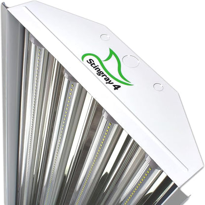 PrimeLights 4 Lamp Bulb High Bay T8 LED HighBay Utility Shop Garage Warehouse Light Fixture 11,000 LUMENS! Commercial Grade 15" X 48" White W/Mirrored Reflector W/LED Tubes 11,000 Lumens Bright