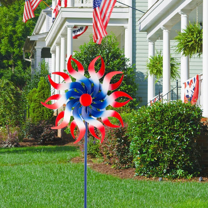 Wind Spinners Outdoor, 15 Inch Dia Metal Wind Sculpture & Spinner, Red White Blue Patriotic Kinetic Windmill for Garden Yard, 4th of July Independence Day Decor, 58" Tall