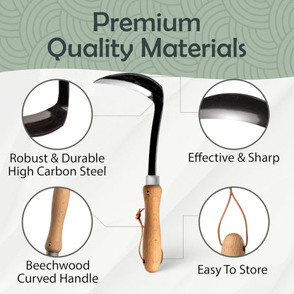 Muldale Japanese Weeding Sickle – Curved Razor Hand Hoe Garden Tool with Ergonomic Wooden Handle for Easy Manual Weeding & Gardening