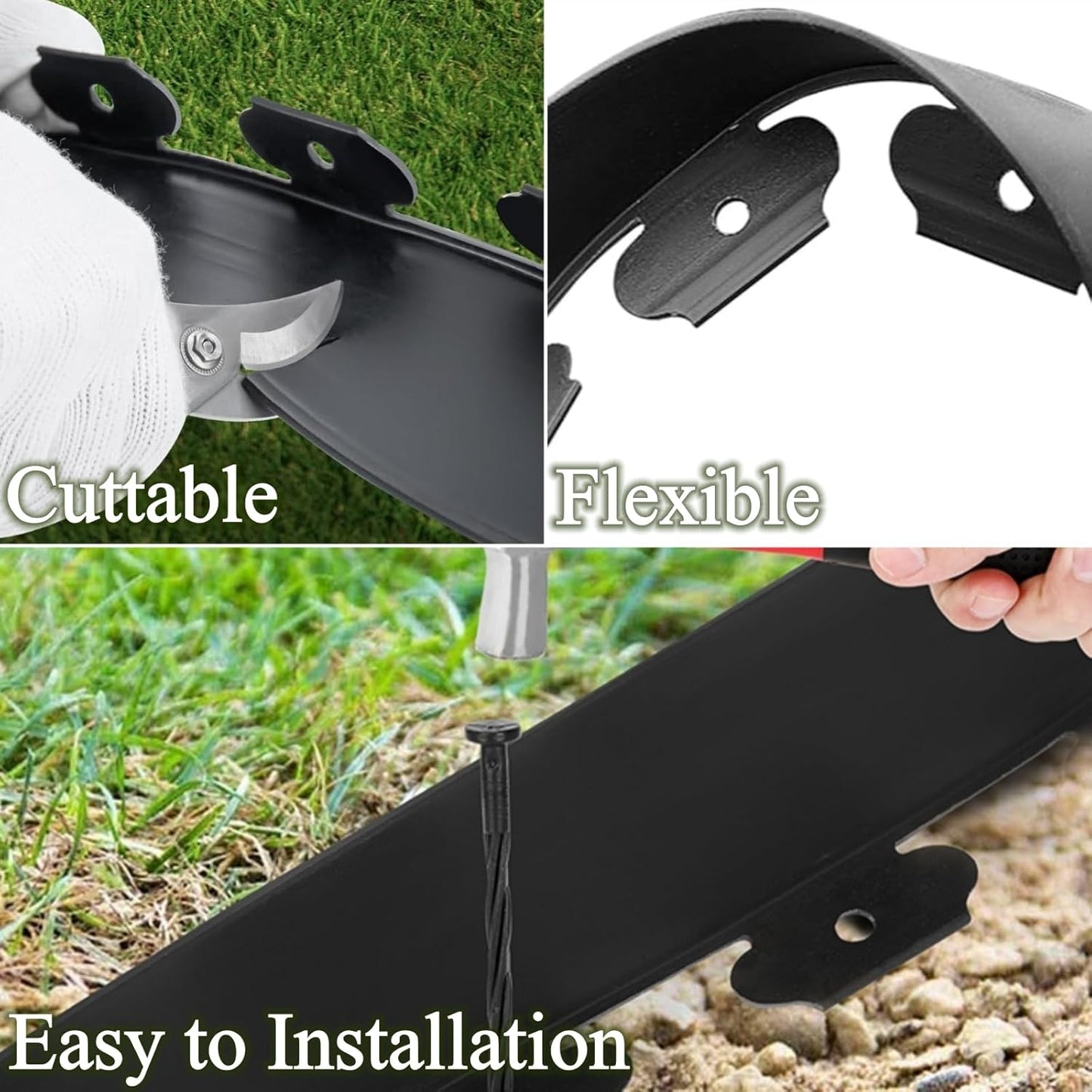 Landscape Edging Border Kit, No Dig Garden Edging Coil with 30 Anchoring Spikes, 2" x 33' Flexible Plastic Lawn Fence Kit for Yard Flowerbeds Grass