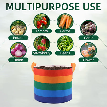 6 Pack 5 Gallon Grow Bags, Heavy Duty Thickened Colorful Nonwoven Plant Fabric Pots with Handles, Five-Color Tone Garden Plant Bags for Fruits Vegetables Flowers Herb