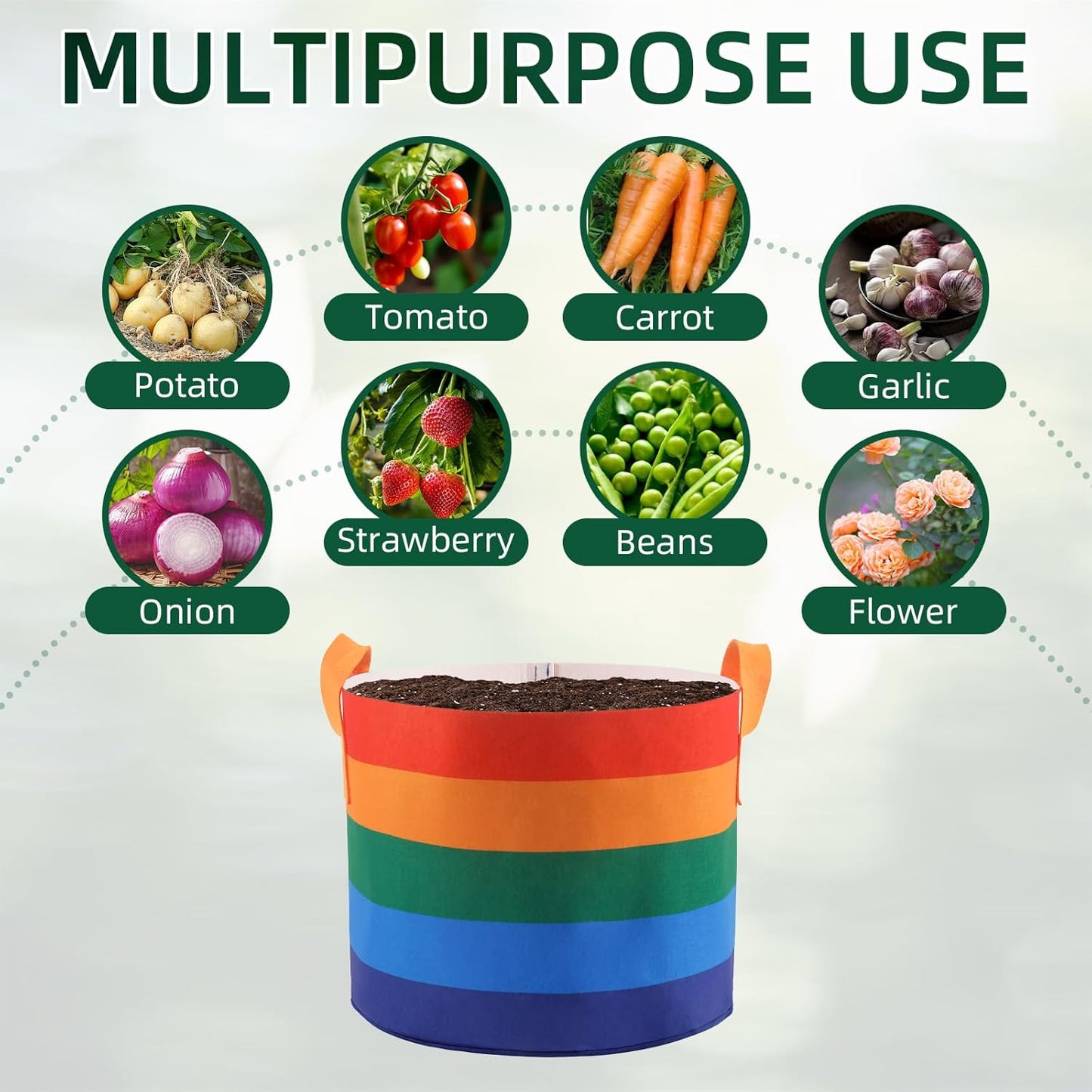 6 Pack 10 Gallon Grow Bags, Heavy Duty Thickened Colorful Nonwoven Plant Fabric Pots with Handles, Five-Color Tone Garden Plant Bags for Fruits Vegetables Flowers Herb