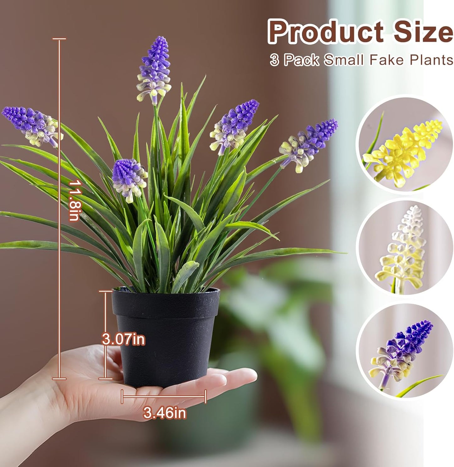 3 Pack Fake Small Plant in Pot Artificial Potted Flowers for Home Decor Fake Flower Plant Greenery Mini Faux Plant for Indoor Bedroom Living Room Office Shelf Bathroom Farmhouse Decor (Type 2)