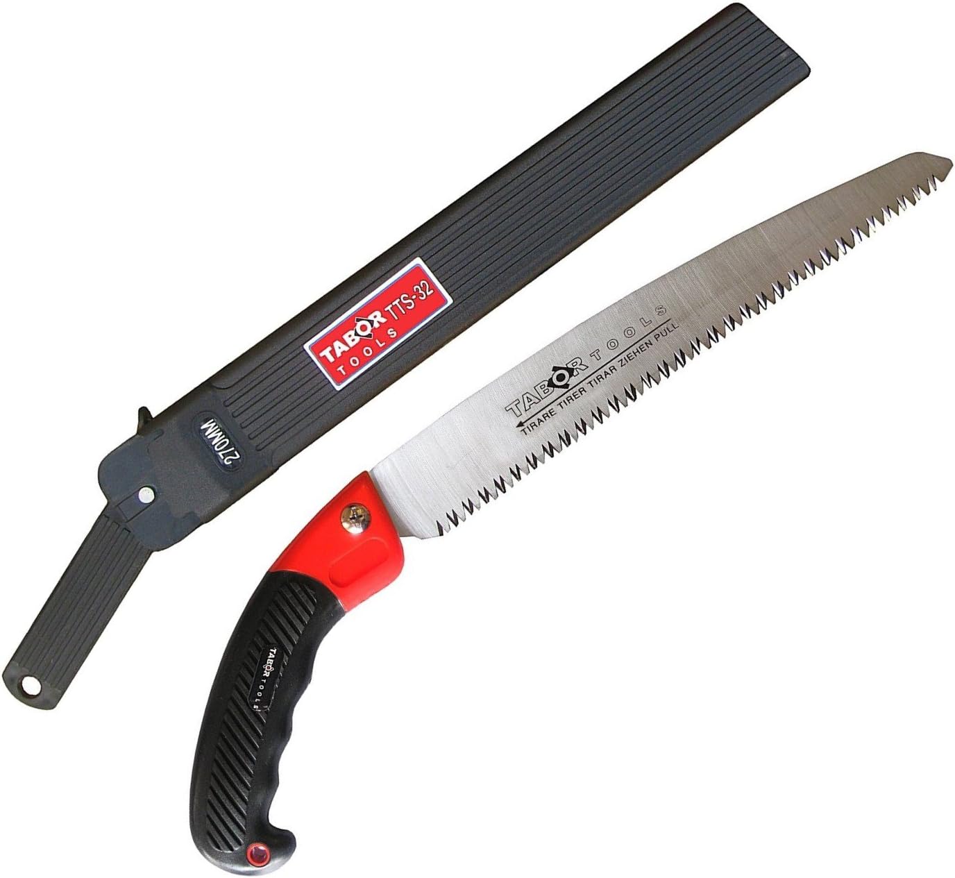 TABOR TOOLS Pruning Saw with Sheath, 10 Inch Hand Saw with Straight Blade and Holster, Suitable for Trimming Tree Branches and Clearing Forest Trails. TTS32A. (10 Inch, Straight Blade)