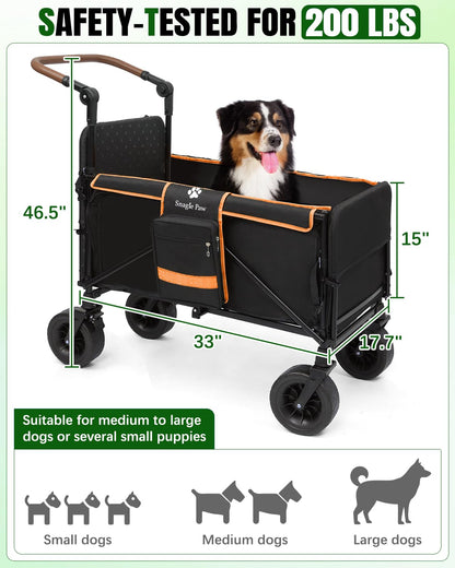 Snagle Paw Dog Wagon for Medium Large Dogs up to 200lbs | All Terrain Foldable Large Pet Stroller with Ramp & Tailgate (Extra Space), Dog Wagon Cart Adjustable Handle & One-Step Brake