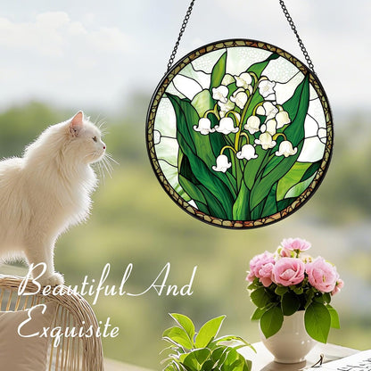 Lily of The Valley Flower Suncatcher -7.9 in Stained Glass Window Hanging Sun Catcher Garden Decor