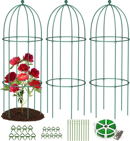 3 Pack Metal Plant Cage Support, 47" H Peony Support Tomato Cage Garden Rose Obelisk Trellis Supports Tower for Clematis Vine Jasmine Supports Outdoor Indoor