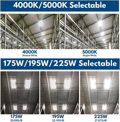 Konlite Pack of 2 ALTA LED High Bay Light - 4FT - 225W/195W/175W - 37,600 Lumens - 5000K/4000K Selectable - 120-277V - 600W Metal Halide Equal