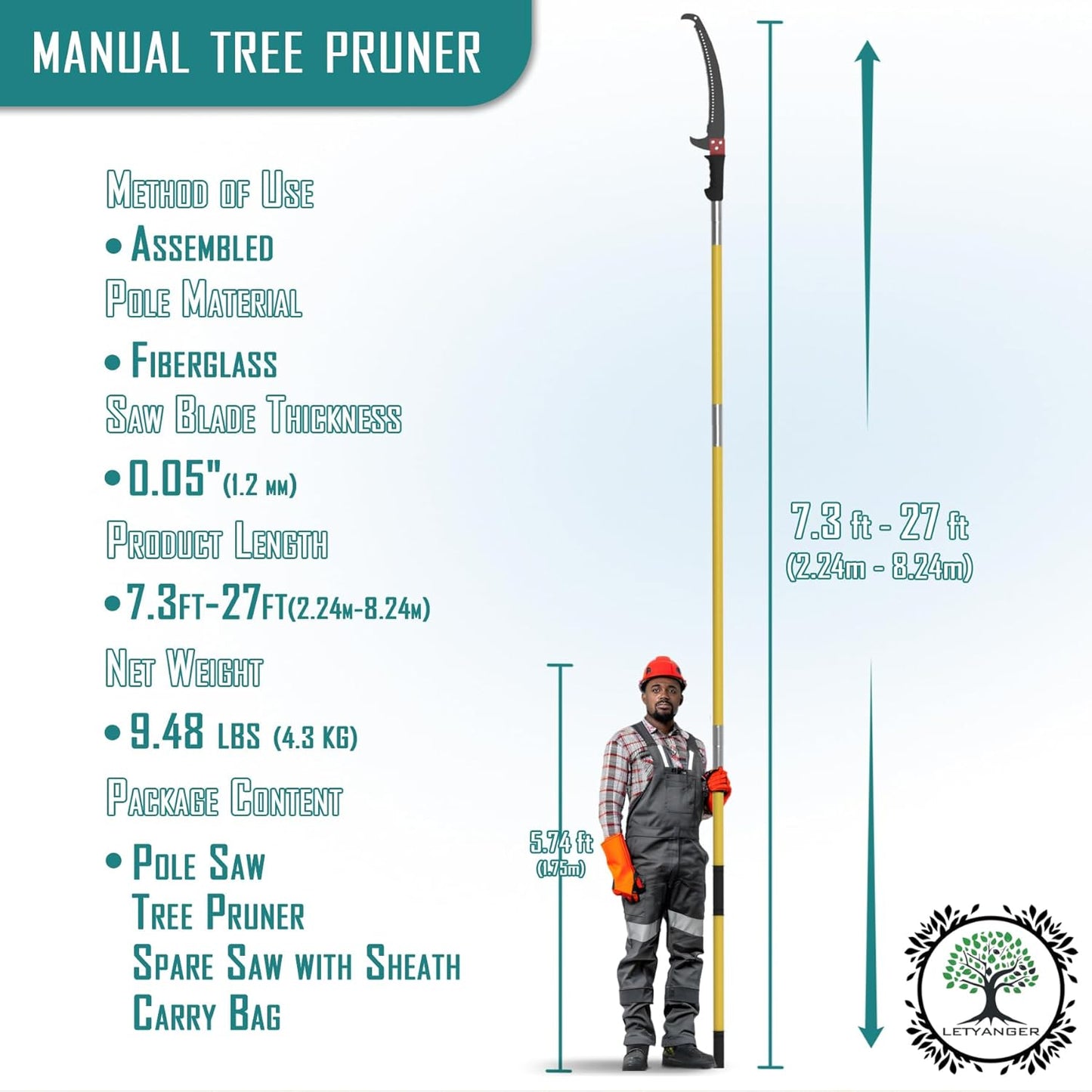 Pole Saws for Tree Trimming, 7.3-27 ft Extendable Tree Trimmers Long Handle Pruner, Sharp Steel Blade and Scissors High Branches Trimming, Tree Pruner, Tree Saw (7.3-27 ft with Scissors)