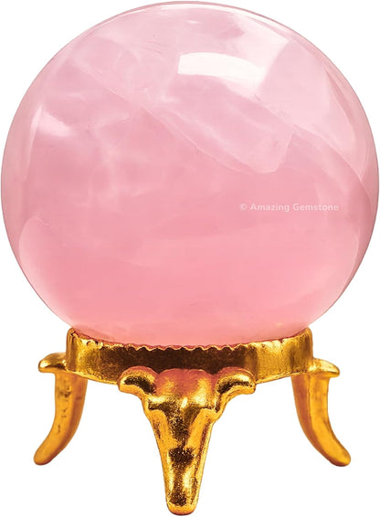 Amazing Gemstone Rose Quartz Crystal Ball with Stand - 2 Inches Crystal Sphere Meditation Balls for Witchcraft and Decorative Balls