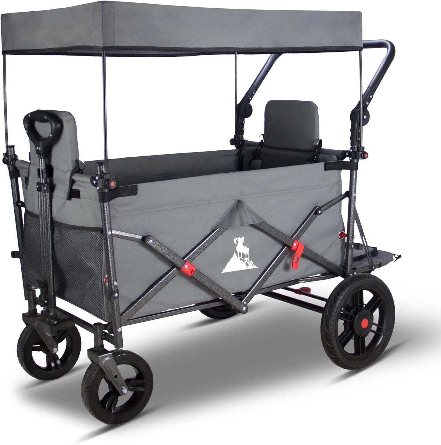 Collapsible Foldable Wagon Cart with Quick-Release Wheels & 2 Seats - Heavy-Duty Utility Wagon 265LBS Capacity for Camping, Garden, Shopping (Grey)