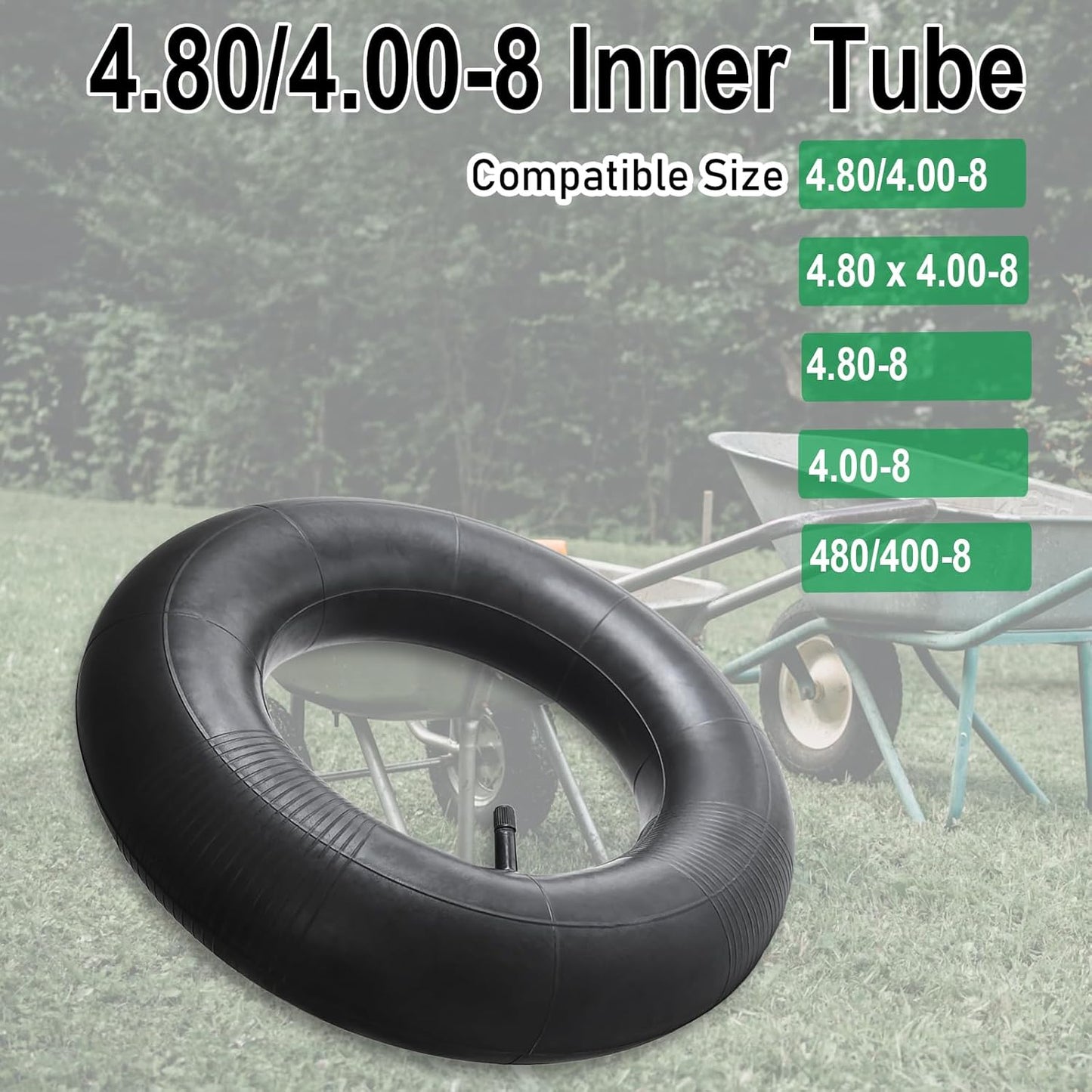 2-Pack 4.80/4.00-8 Inner Tube Heavy Duty Replacement 4.80 x 4.00-8 Inner Tube 4.80-8 4.00-8 480/400-8, Straight Valve, for Wheelbarrows/Hand Trucks/Garden Carts/Lawn Mowers and More