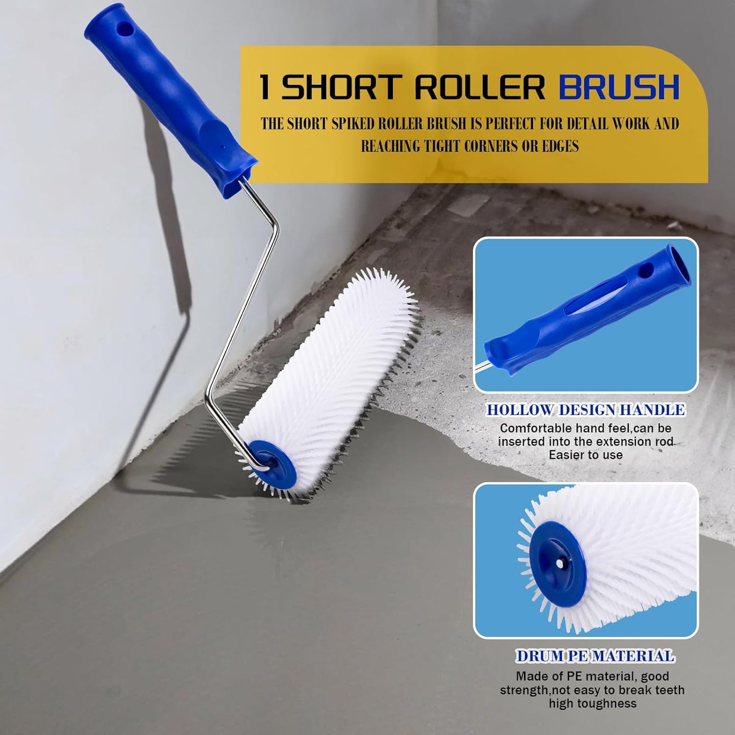 Self Leveling Concrete Tools, Spiked Roller for Self Leveling Epoxy Floor Tool Kit - Cement Leveling Tools with Roller Brush, Spike Shoes, Stainless Steel Scraper Self-Leveling Rake