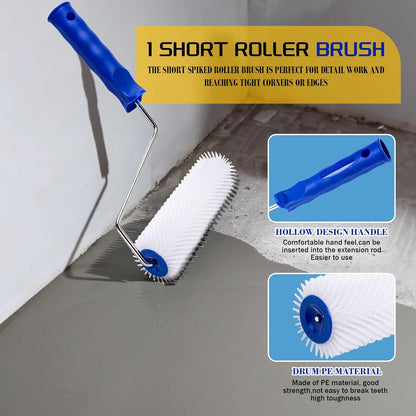Self Leveling Concrete Tools, Spiked Roller for Self Leveling Epoxy Floor Tool Kit - Cement Leveling Tools with Roller Brush, Spike Shoes, Stainless Steel Scraper Self-Leveling Rake