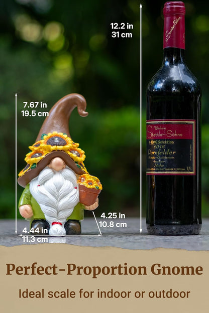 Solar Garden Gnome Statue, 7.67" Tall — Outdoor Resin Garden Statue for Yard, Backyard, Patio, Porch, Lawn; Garden Decor, Gnome Gifts, Birthday Gifts for Women