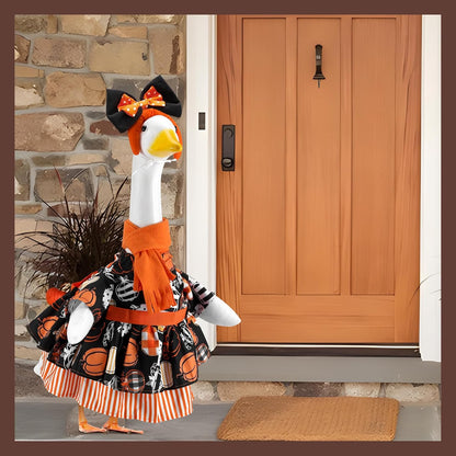 Thanksgiving Gingham Pumpkins Porch Goose Outfits for 23 Inch Lawn Statue, Fall Costume for Plastic/Cement Statue, Harvest Autumn Duck Sculpture Clothes for Yard Patio Party Decoration