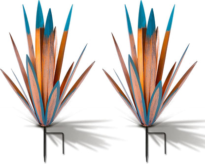 Homight Large Agave Sculpture Rustic Metal Agave Plant Outdoor Interior Decoration Outdoor Lawn Decoration Yard Wooden Posts Matching Garden Suitable for Patio