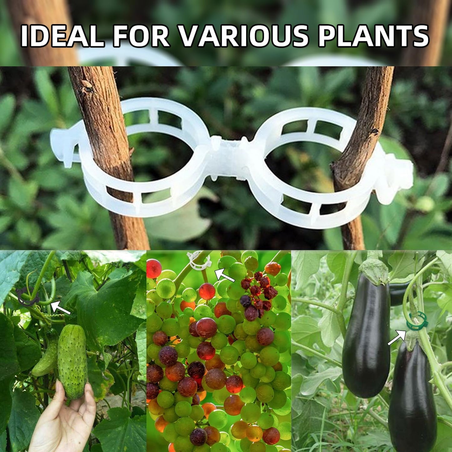 300 pcs Plant Support Clips, VEINARDYL Plastic Secured Garden Clips Trellis Clips for Climbing Plants Tomato Clips Vegetable Clips Flowers Stem Vine Fixing Clips for Plants Upright Outdoor Plants