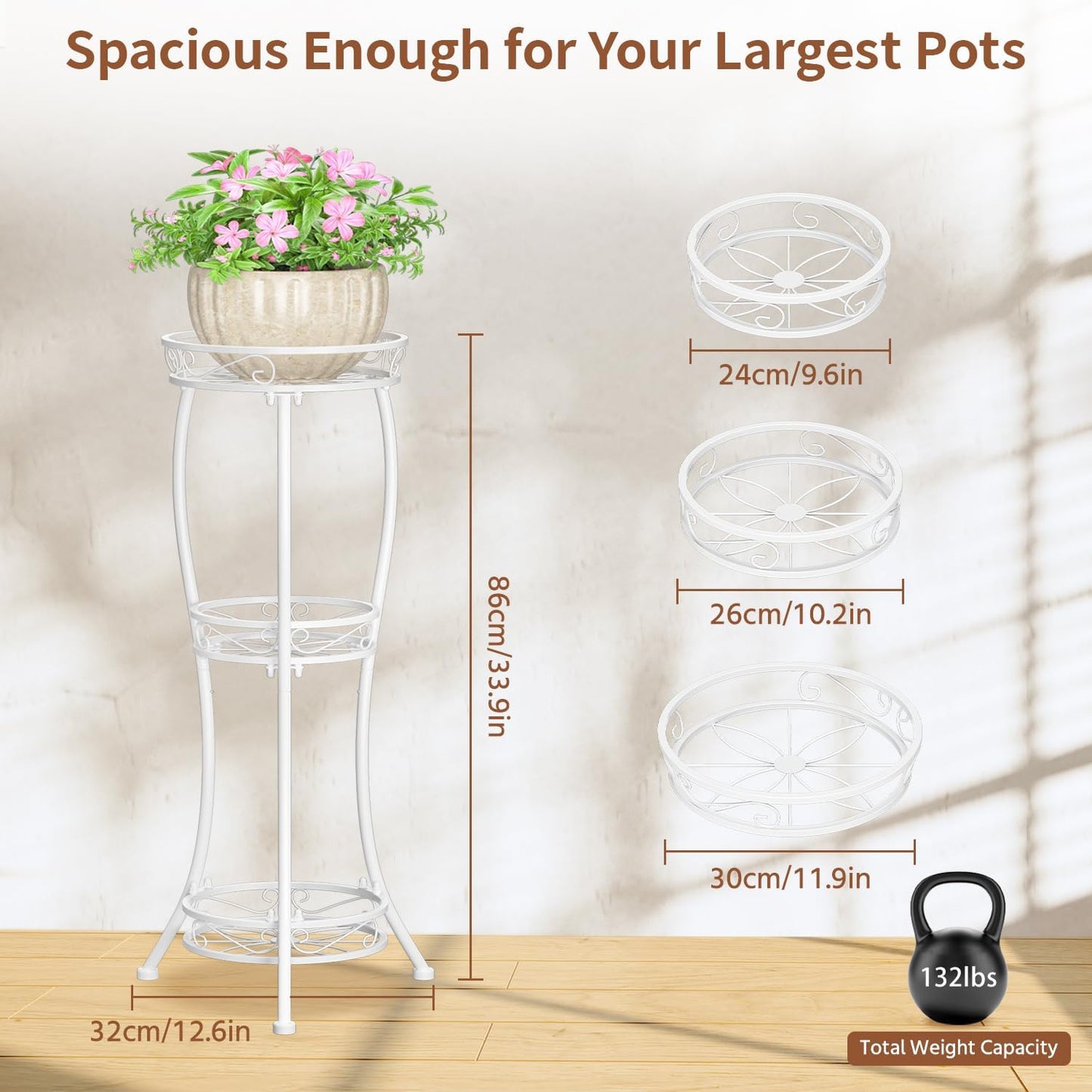 LASZOLA White 3 Tier Tall Plant Stand for Indoor Outdoor, Large Multiple Level Flower Planter Holder Organizer Rack for Patio Office Bathroom Corner Floor, Sturdy Heavy Duty Metal, Vertical Display