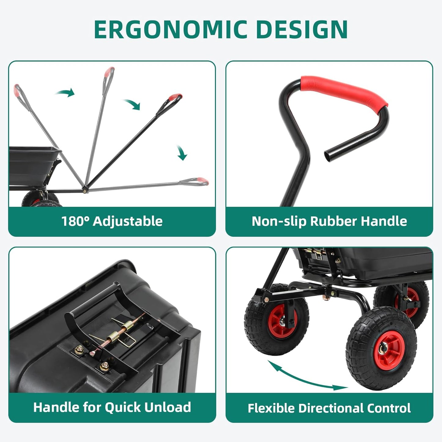Garden Carts-600lbs Wagon Wheelbarrows with 4 Anti-Slip Tires & Quick-Release Dumping,Heavy Duty Utility Garden Dump Cart for Yard,Landscape and Christmas Hauling