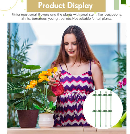 meekoo 30 Pcs Adjustable Garden Plant Support Stakes Single Stem Plant Cage Support Rings with Clips and Connect Pipe for Orchid Rose Tomato, 12 Inch (Green)