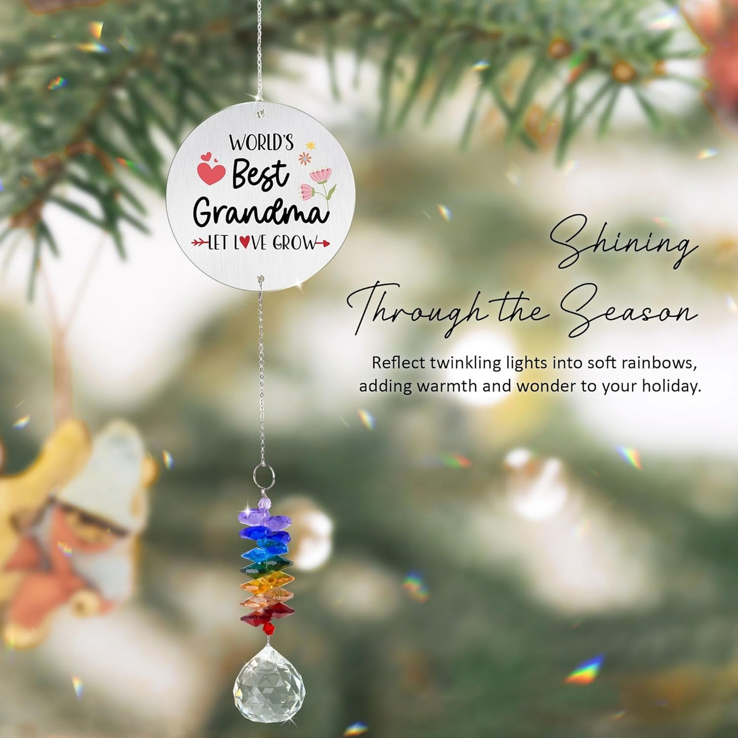 Aluminum Ornament Suncatcher - World 's Best Grandma Birthday Gift for Grandma, Mom - Unique Gift from Daughter, Granddaughters - Crystal Rainbow Maker - Home & Garden Decor