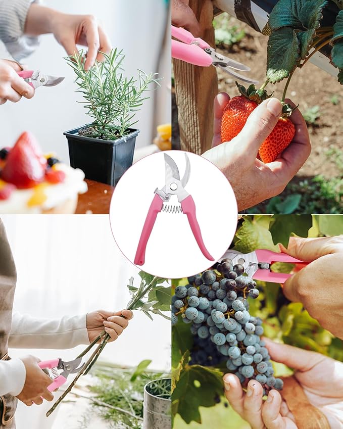 Pruning Shears for Gardening, 4 Pack Garden Scissors for Cutting Fresh Flowers, Floral Clippers for Plants, Fruits (Pink)