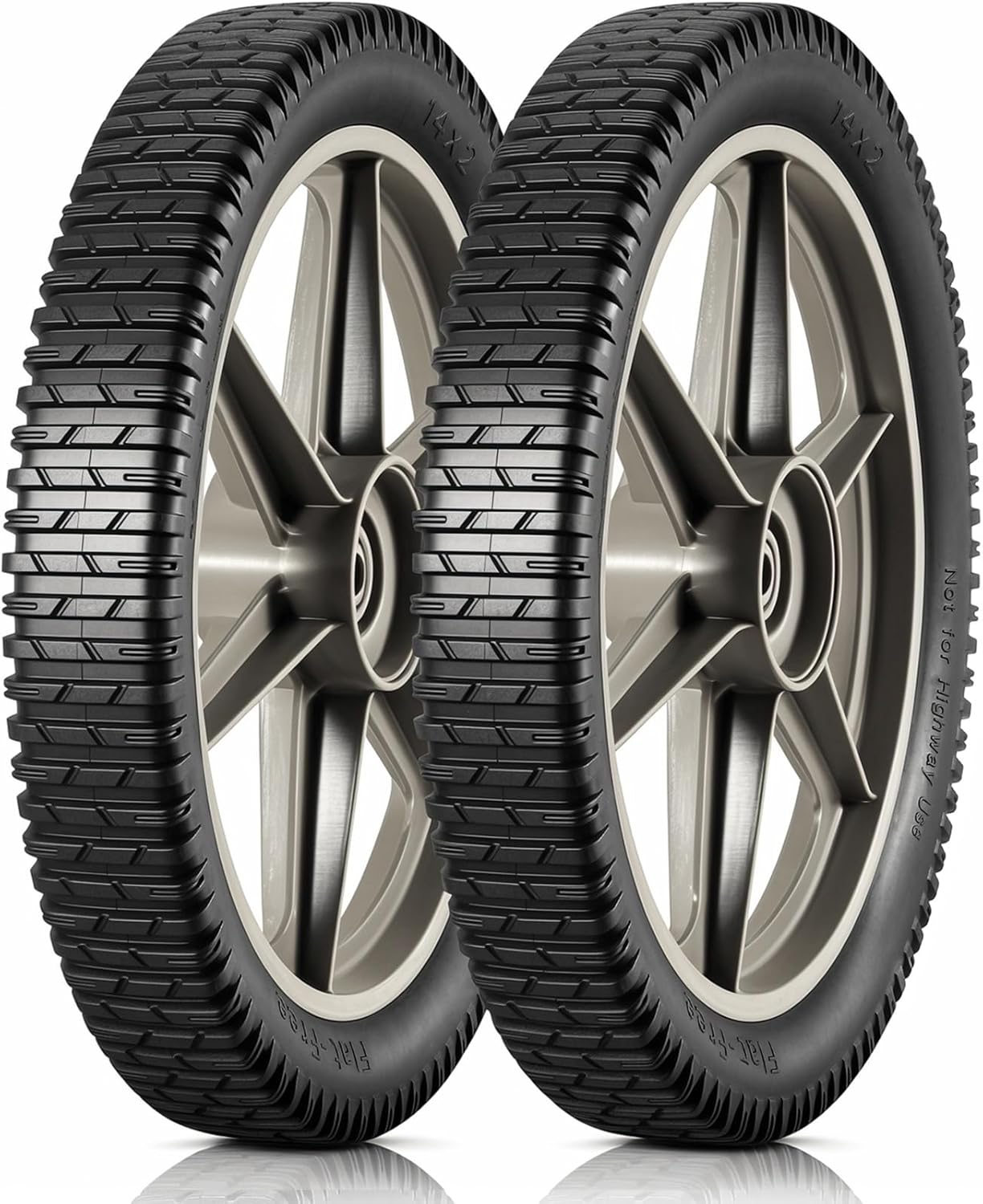 MaxAuto 14 x 1.75" Spoked Plastic Wheel with Tire Replacement for Craftsman Mower, Wheelbarrow, Trimmer, Push Mower, Pressure Washer, 1.75" Offset Hub Length,1/2" inside Bearing, 2 Pack
