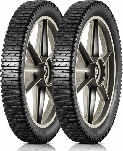 MaxAuto 14 x 1.75" Spoked Plastic Wheel with Tire Replacement for Craftsman Mower, Wheelbarrow, Trimmer, Push Mower, Pressure Washer, 1.75" Offset Hub Length,1/2" inside Bearing, 2 Pack