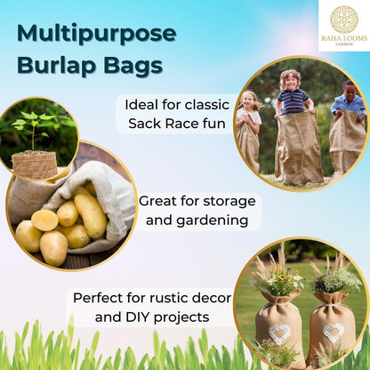 12 Potato Grow Bags : Premium Quality No Smell Extra Tough Potato Sack Race Bags Hacky Sack, Outdoor Games for Adults Burlap Outdoor Games for Kids costales para juegos de carreras