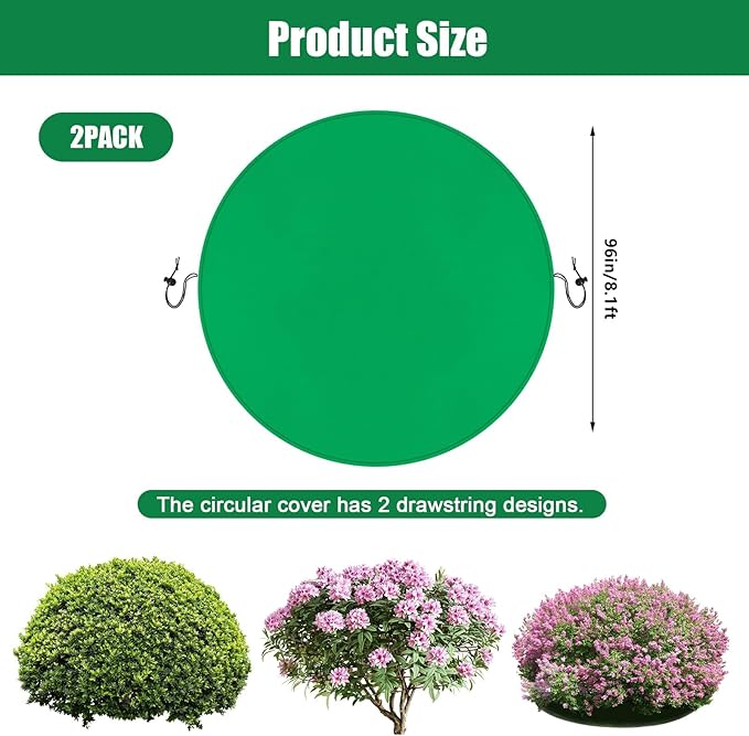 NNG 2PCS 8ft Dia. Round Winter Plant Covers Reusable Tree Freeze Protection with Drawstring Potted Plant Frost Blanket Outdoor Shrub Plant Cover for Winter Garden Potted Vegetable