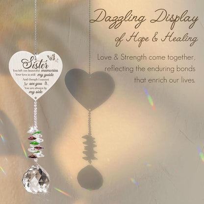 Sister in Heaven Memorial Crystal Suncatcher Gifts,Loss of Sister Sympathy Gifts,Gifts for Loss of Sister,Hanging Crystals Ornament for Window Rainbow Maker Prisms Home Decor Gift