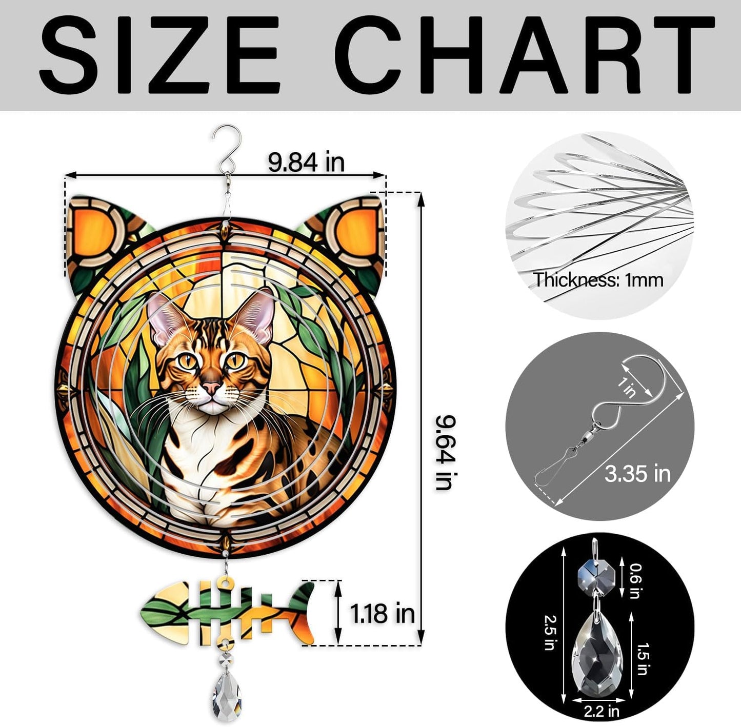 Bengal Cat Wind Spinner, Bengal Cat Wind Spinner Hanging for Yard and Garden