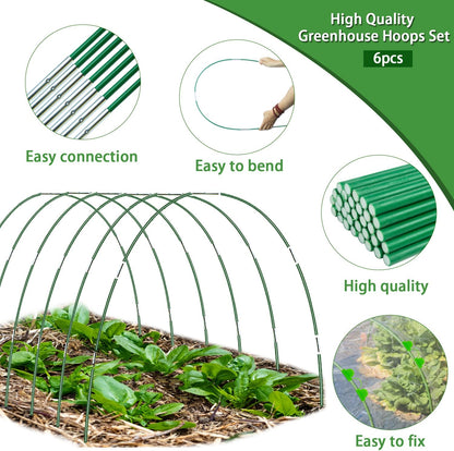 Garden Hoops for Raised Bed, 36 PCS Greenhouse Hoops 6 Sets of 8.5 FT Long Garden Arch Greenhouse Frame Rust-Free Fiberglass Garden Hoops for Row Cover Netting Shade Cloth