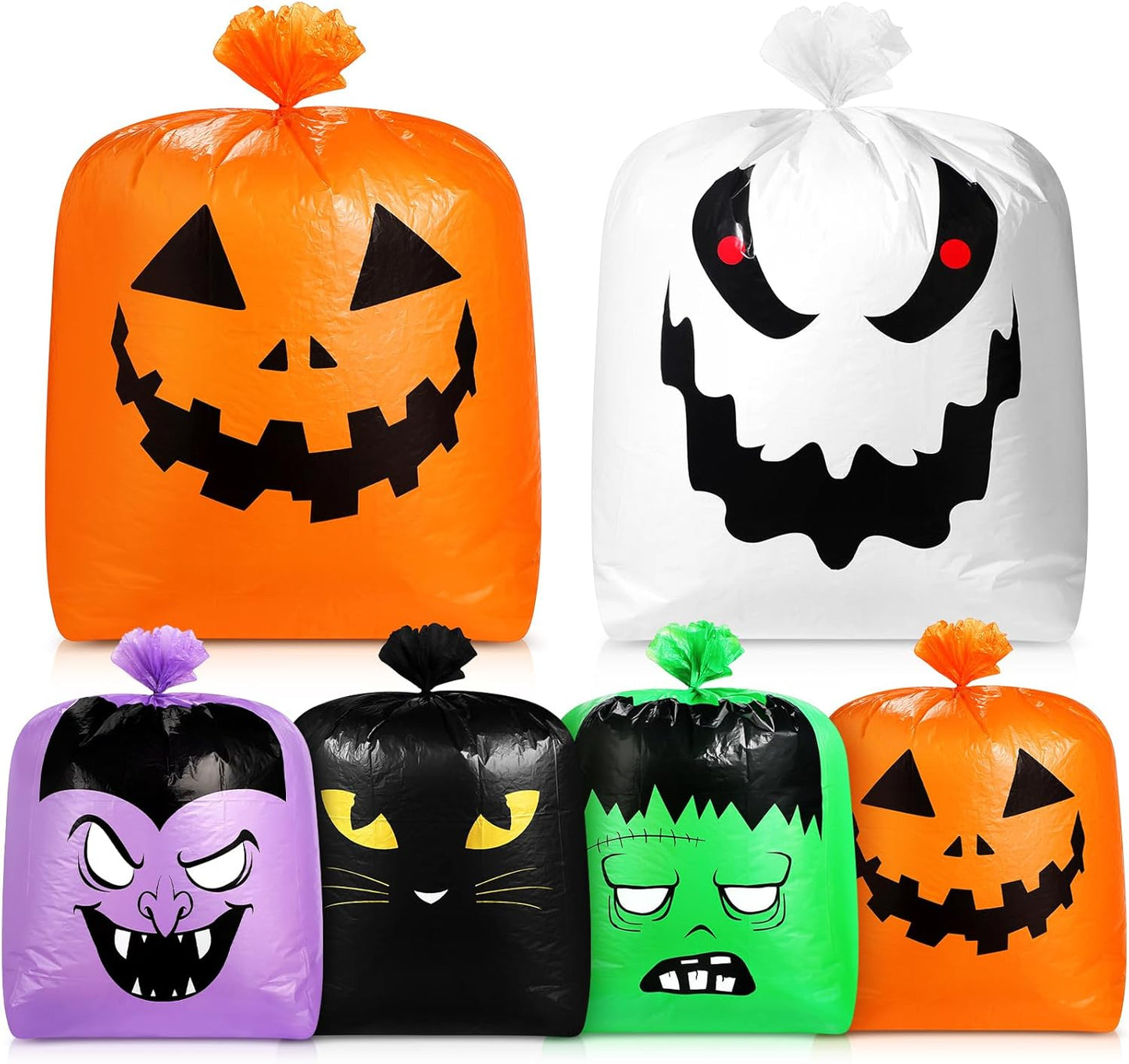 Qilery 6 Pcs Halloween Leaf Lawn Bags Plastic Pumpkin Trash Bags for Leaves with Twist Ties for Halloween Yard Garden Outdoor Party Favors Decorations