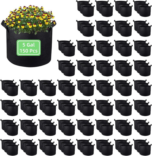 150 Pack 5 Gallon Grow Bags Garden Plant Grow Bag Aeration Fabric Pots with Handles Nonwoven Cloth Pots Planting Bags Garden Bags to Grow Vegetables Flowers Potatoes (5 Gal)