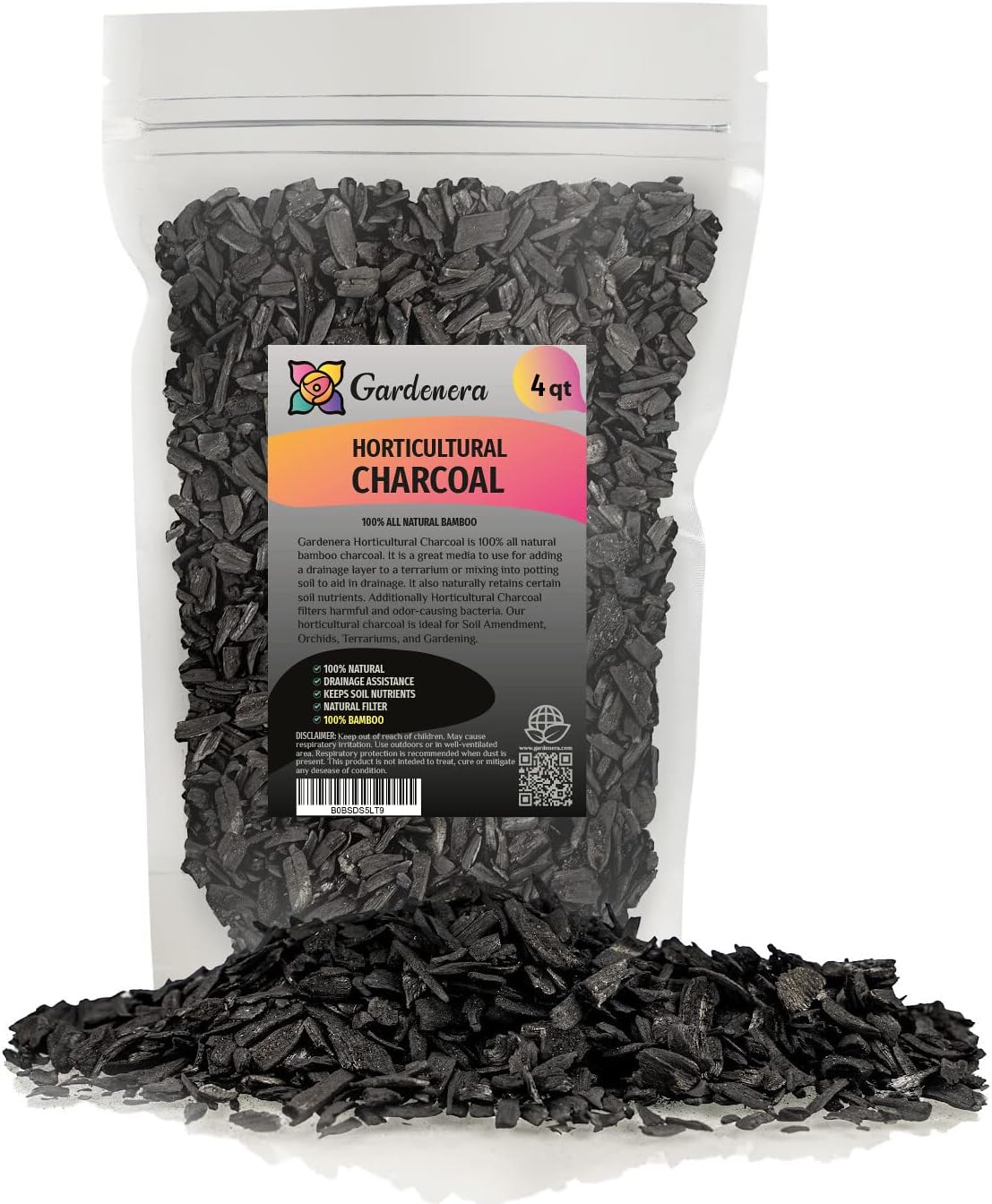 Gardenera - 4 Quart - Premium Horticultural Charcoal for Indoor Plants | Black Diamond Soil Amendment for Orchids, Terrariums, and Gardening