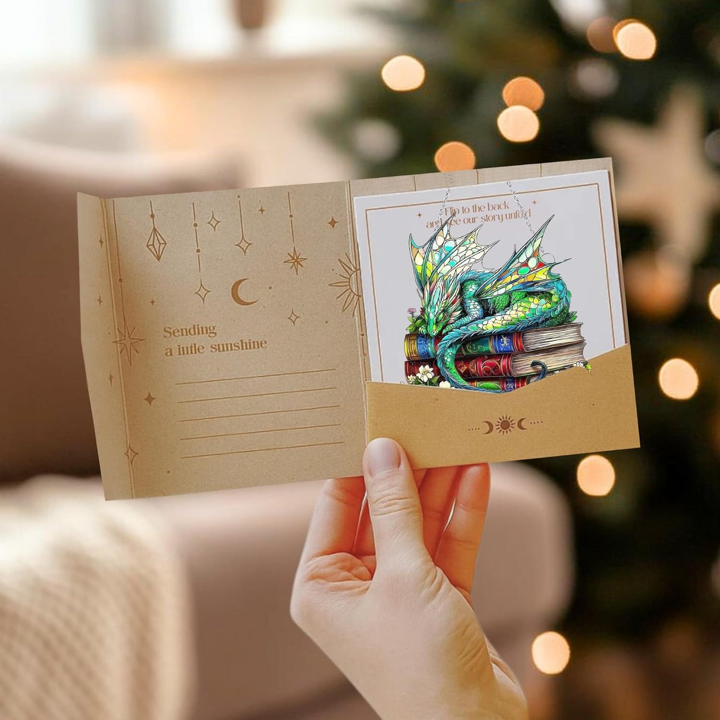 Dragon Books Bookish Acrylic Suncatcher Stained Glass Effect Window Car Hanging Christmas Ornament Indoor Outdoor Decor Garden Bookworm Sun Catcher Book Lover for Women Mom Grandma