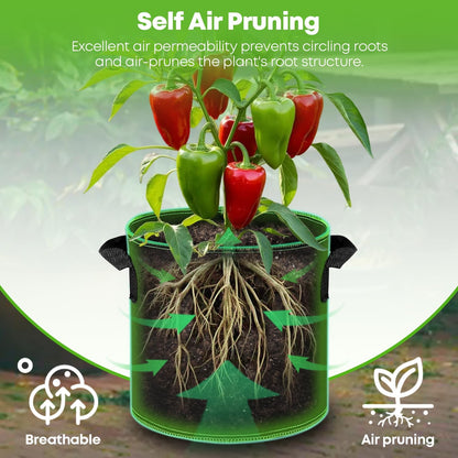 5-Pack 5 Gallon Grow Bags Heavy Duty Container Thickened Nonwoven Fabric Plant Pots with Handles