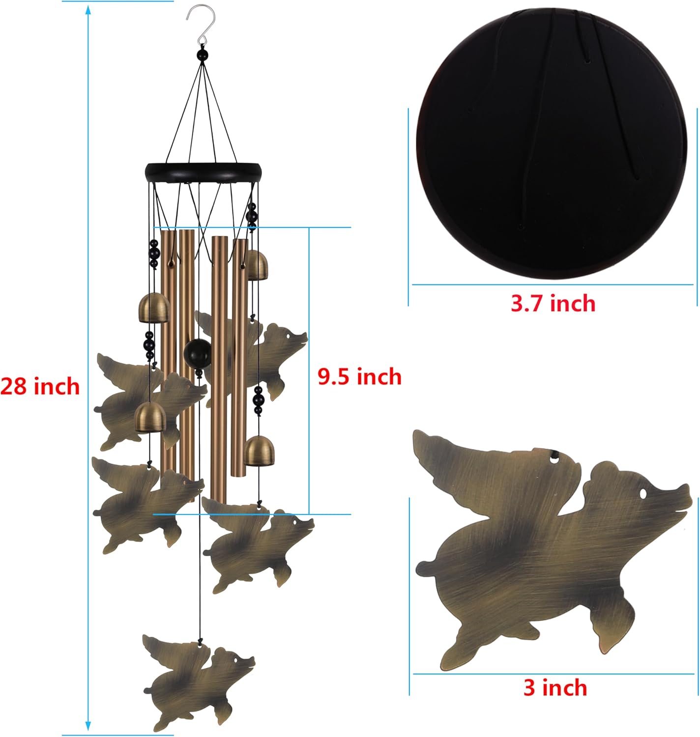 Fly Pigs Wind Chimes Outdoor Decor - with 4 Tubes 5 Pigs Wind Chime, Mobile Romantic Flying Pigs Wind Catcher, Garden Pigs Windchimes for Home, Mom Gifts, Balcony, Tree, Festival, Garden Decoration