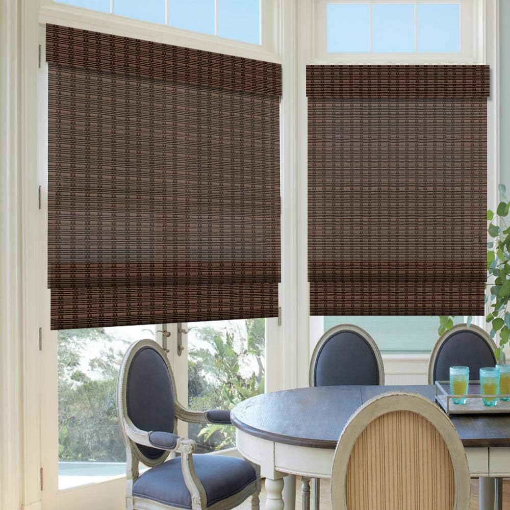 LETAU Wood Window Roman Shades, Bamboo Light Filtering Window Blinds for Indoor Home, Office, Kitchen, Pattern 11