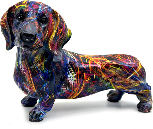 FUNSXBUG Colorful Dachshund Dog Statue Art Figurines Sculpture Collectibles Home Office Desktop