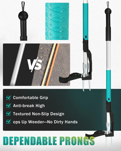 Breeze Touch 39" Weed Pulling Tool, 4-Claw Detachable Weed Puller Tool with Long Handle Adjustable, Heavy Duty Stand Up Weeder Weeding Tool for Lawn, Yard, Garden, Dandelion Picker, Weed Remover