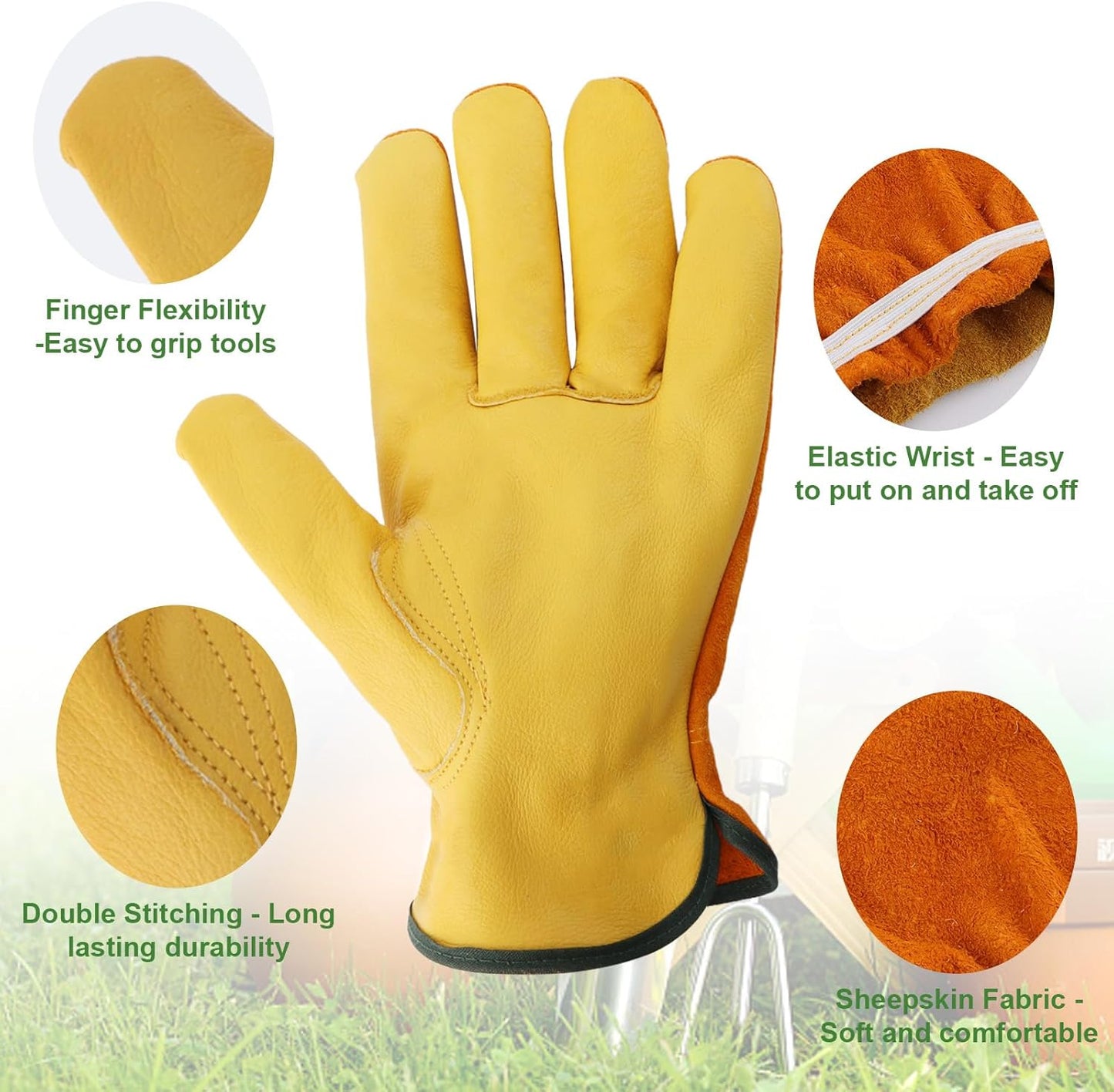 Leather Work Garden Gloves for Men & Women，Safety Work Gloves for Gardening, Welding, Construction, Farm, Ranch, etc. Thorn Proof , Planting,Heavy Duty，Roses Pruning Gardening Working Gloves, Gifts M