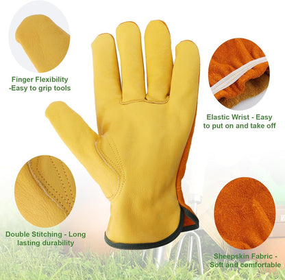 Leather Work Garden Gloves for Men & Women，Safety Work Gloves for Gardening, Welding, Construction, Farm, Ranch, etc. Thorn Proof , Planting,Heavy Duty，Roses Pruning Gardening Working Gloves, Gifts L